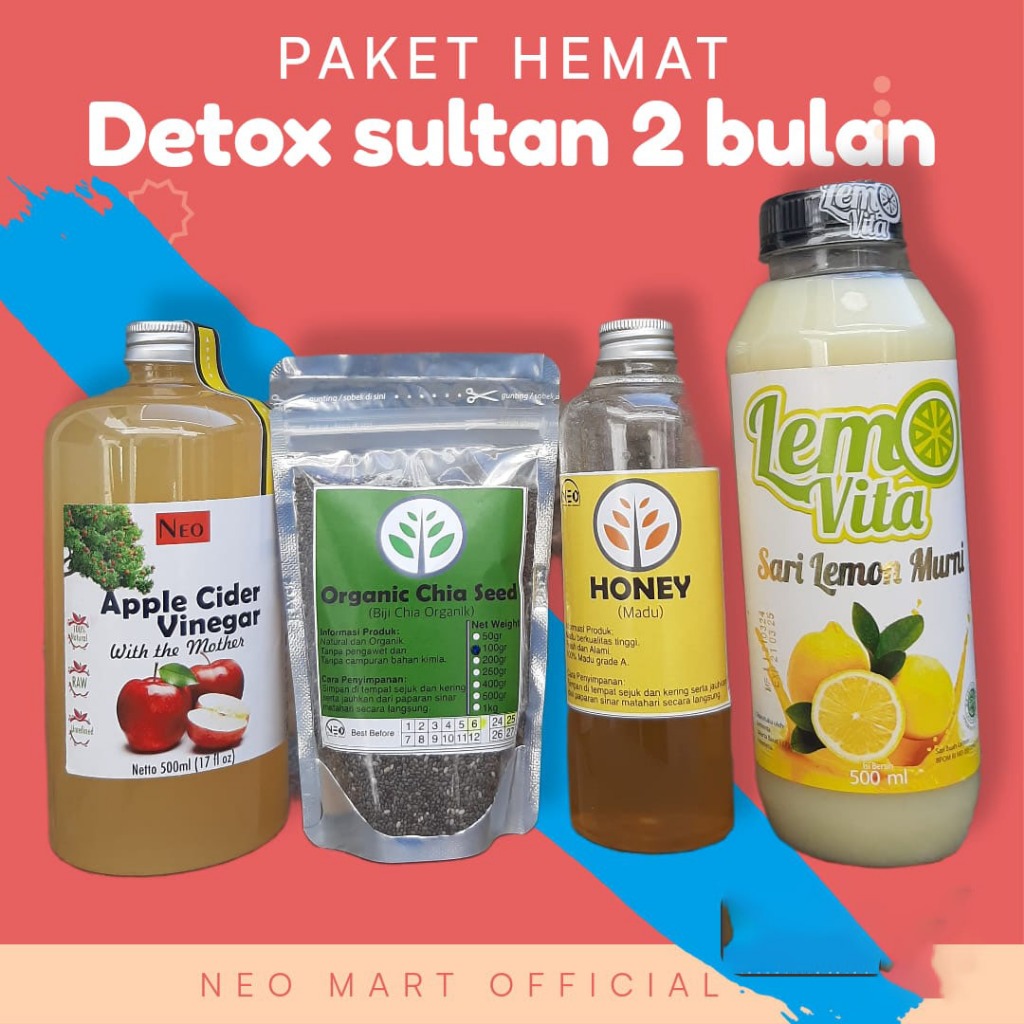 

Detox Sultan 2 bulan! Cuka Apel 500ml+Organic Chia Seed 100gr+Sari Lemon 500ml+Madu Organic 250ml