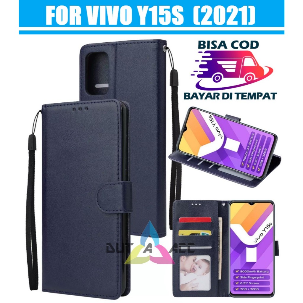 flip case leather VIVO Y15S 2021 casing cover kulit bisa buka tutup dan standing