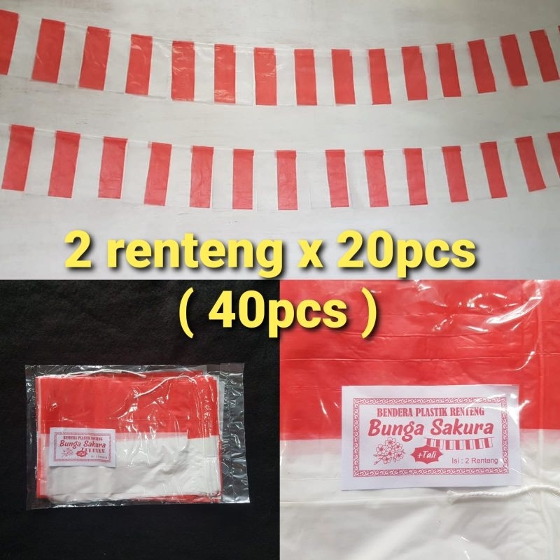40pcs Bendera Plastik Renteng Plus Tali / Bendera Merah Putih Bendera Indonesia Bendera Rentengan