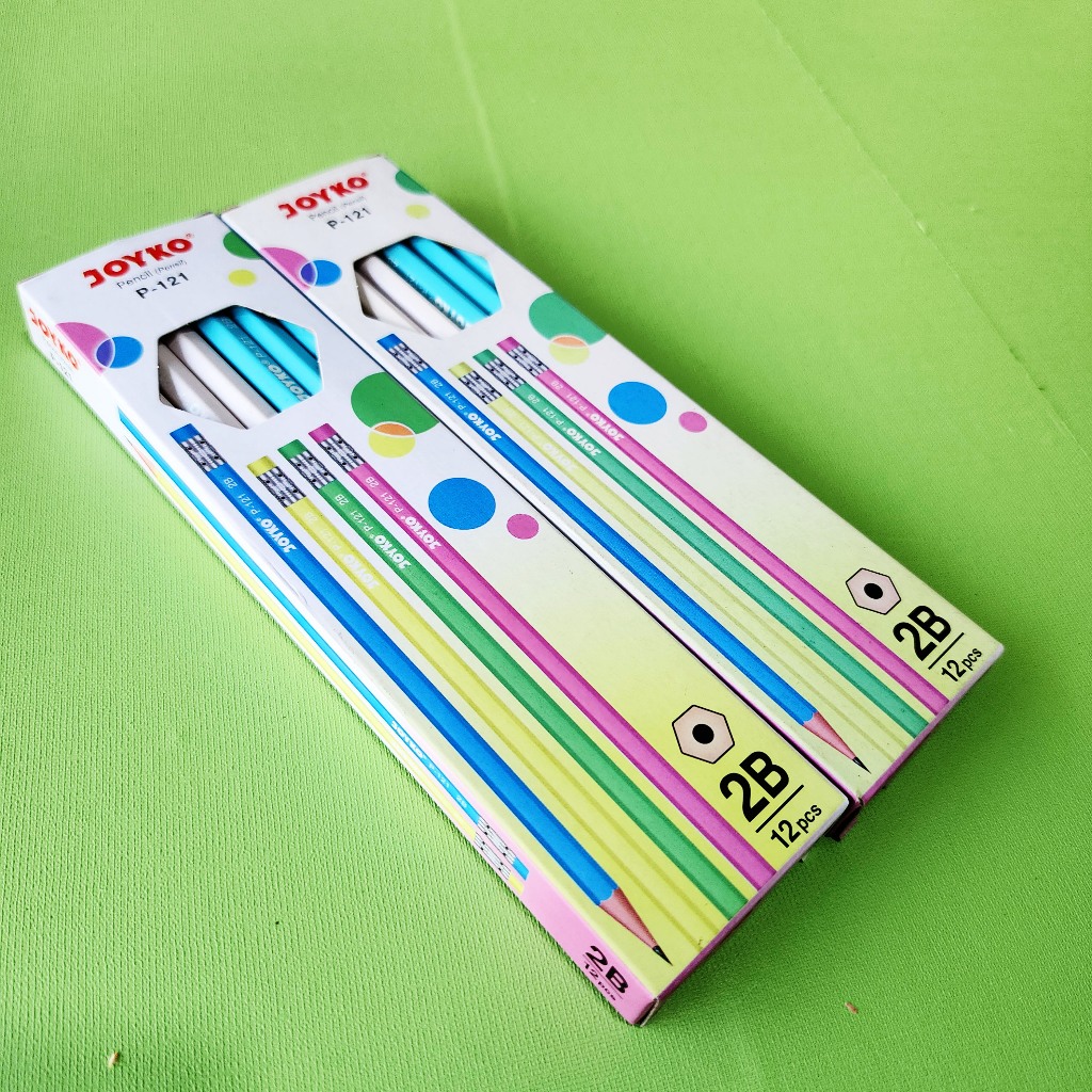 

PENSIL 2B + PENGHAPUS JOYKO P-121 1 PACK ISI 12 PCS UNTUK KOMPUTER WARNA PASTEL