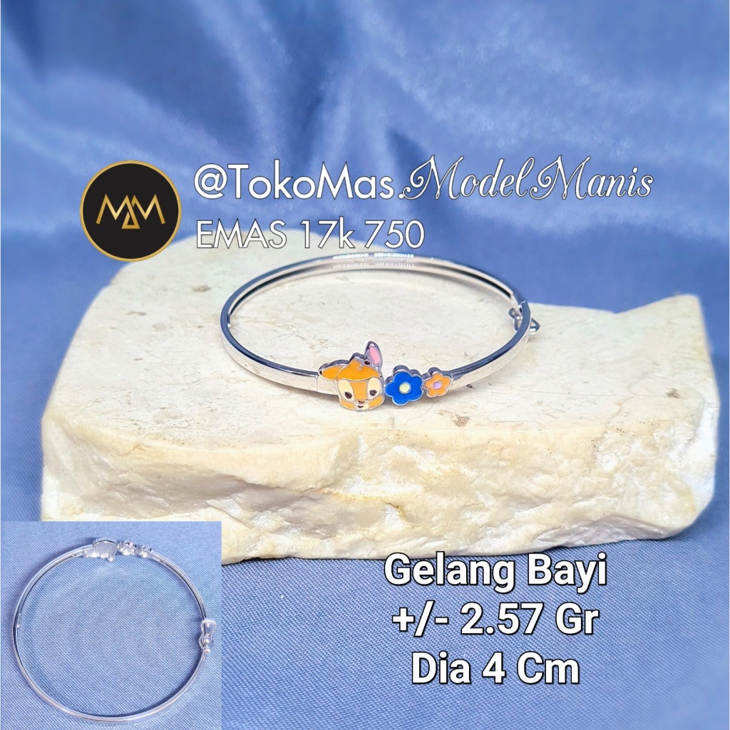 Gelang Bayi rusa disney animals emas putih 750 kadar 17k