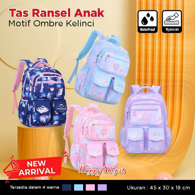Tas Ransel Anak SD ZMBaby Motif Ombre Kelinci / Waterproof