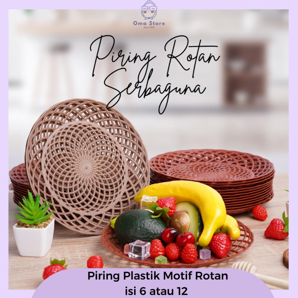 (Isi 6 / Isi 12) Piring Plastik Motif Rotan - Piring 1 Lusin Piring Prasmanan