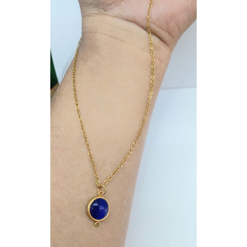 Kalung Wanita titanium liontin batu biru