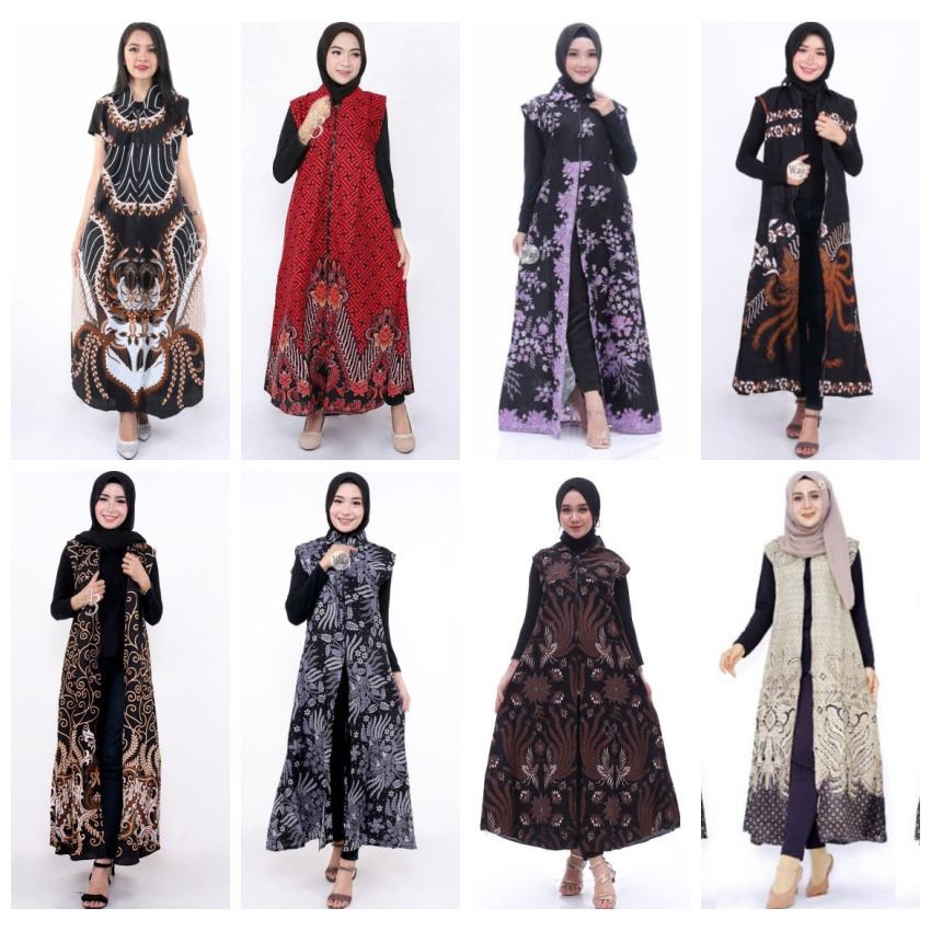 Outer Panjang Cardigan Long Batik Wanita Ziper Depan Alsize LD 106-110 Untuk Ukuran L-XL Bahan Katun