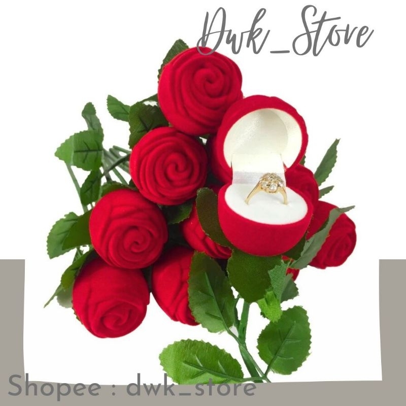 Ring Box Romantic / Kotak Cincin Emas Bunga Mawar Merah untuk Lamaran Kekasih / Tempat cincin / Box 