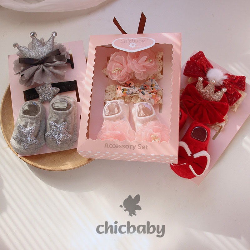 Box Set Bandana Kaos Kaki Newborn Baby Girl Bayi Perempuan