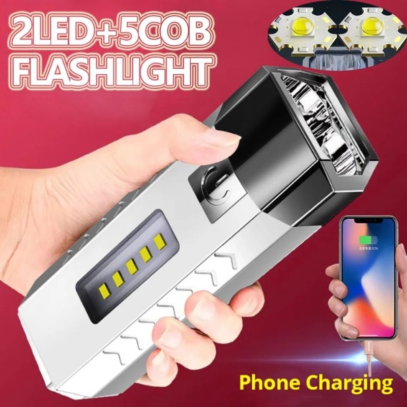 Senter LED 2 Mata Flashlight + Power Bank / Senter Cas USB
