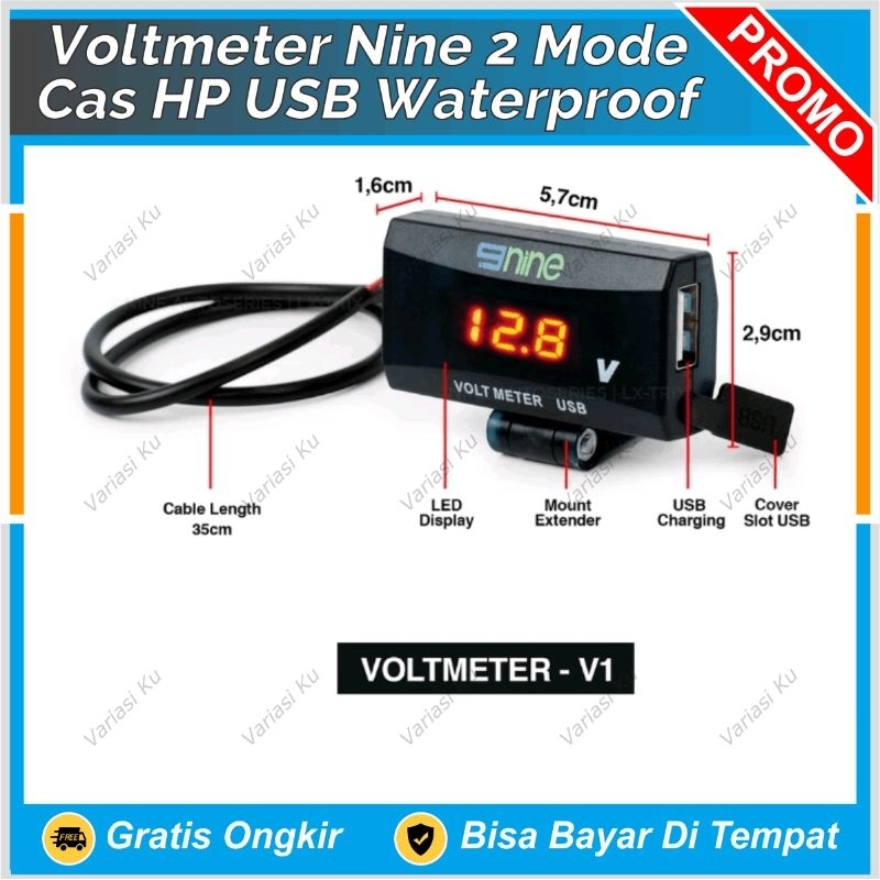 VOLTMETER CAS HP 2 MODE NINE LUXIMOS WATERPROOF ALAT TEST AKI LUMINOS MOBIL MOTOR