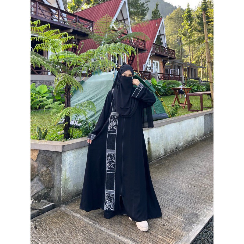 abaya  REINA 01 KALIGRAFI motif abaya Dubai viral hitam motif kaligrafi arab abaya Farasya abaya hit