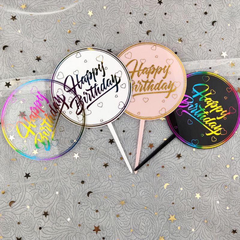 Topper kue bulat | cake topper happy birthday acrylic bulat | topper hbd bulat akrilik | topper cake