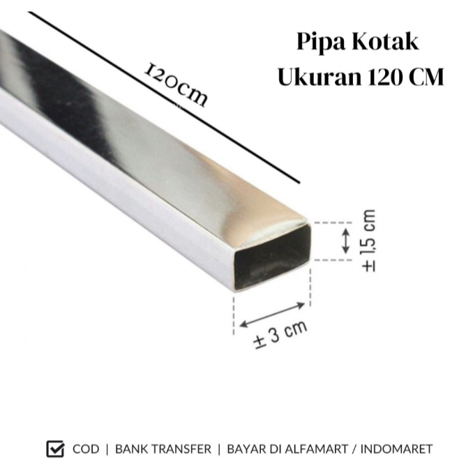PIPA BESI KOTAK UKURAN PANJANG 120CM GANTUNGAN BAJU DISPLAY