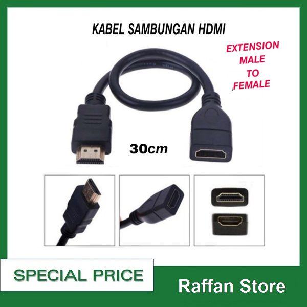 [ RAFF ] Kabel HDMI Male to female 30 cm Extension Kabel Perpanjangan / Kabel Sambung HDMI Dongle
