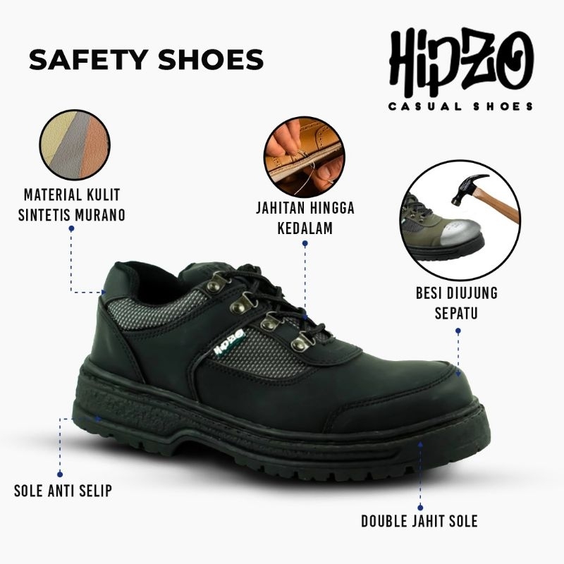 Hipzo official.Store Sepatu Safety Pria UJUNG BESI HIPZO M054 Sepatu Kerja Pabrik Kontruksi Riding