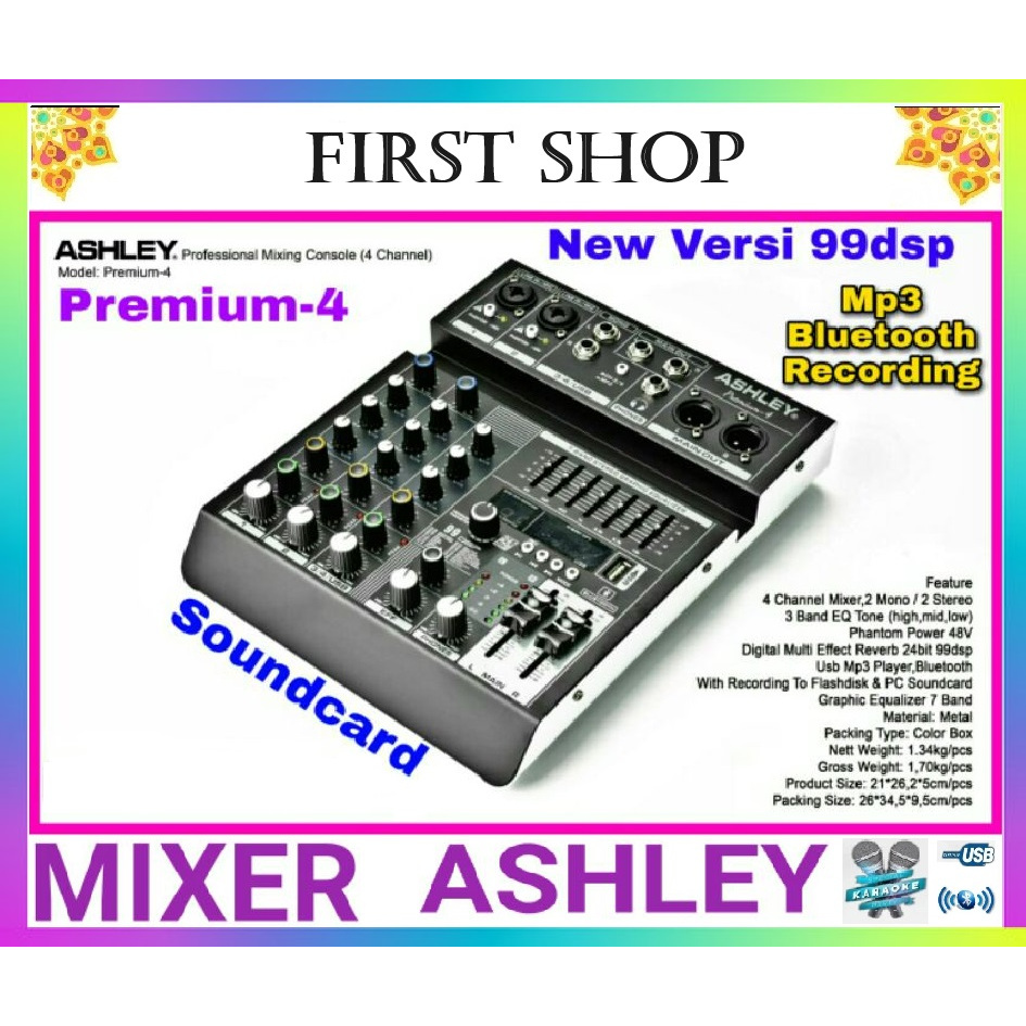 MIXER AUDIO ASHLEY PREMIUM4/PREMIUM 4 4CH USB-BLUETOOTH-RECORDING TO PC NEW