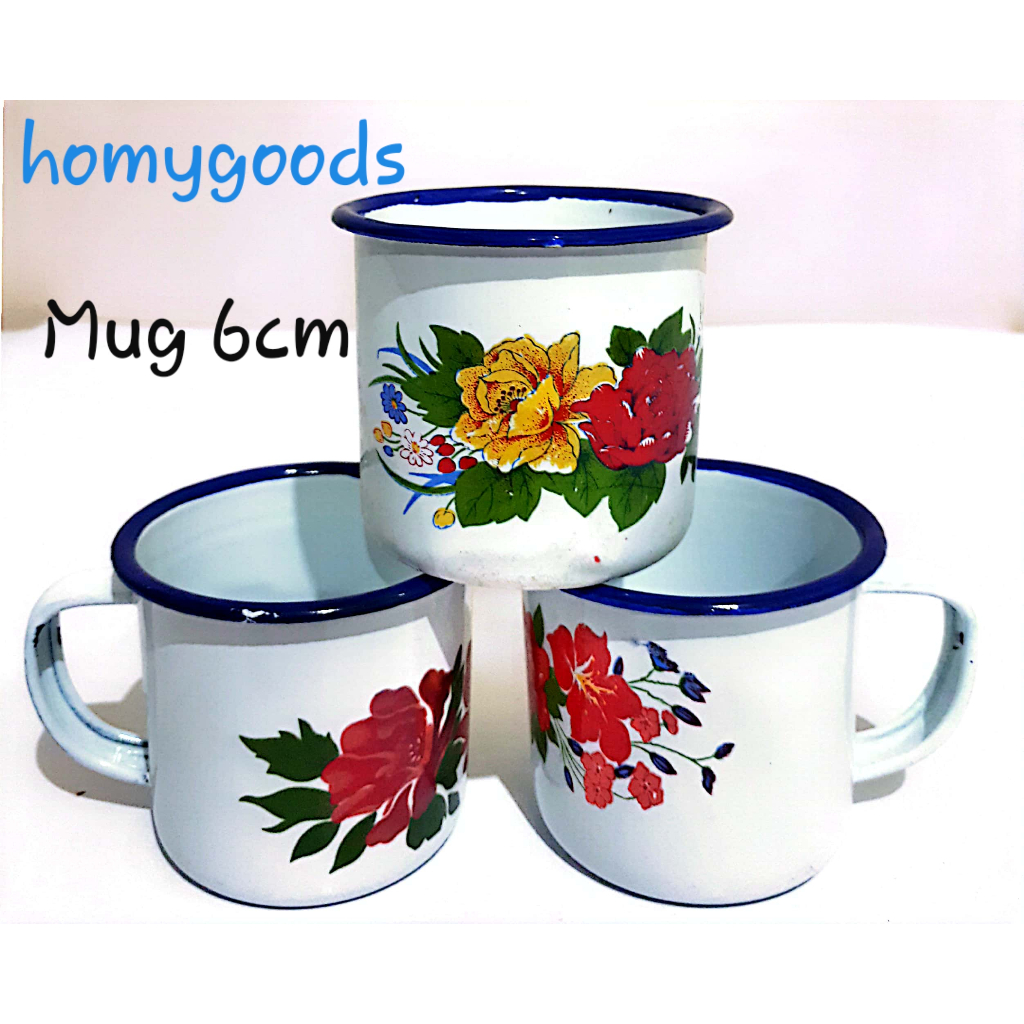 Mug Enamel Kembang / Gelas Cangkir Bunga Seng Jadul 6cm
