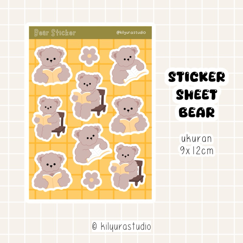 

sticker sheet beruang membaca buku cocok untuk jurnaling tumblr dekorasi anti air