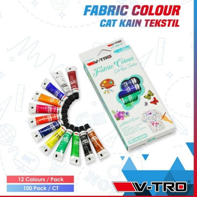 

KODE B56O VTro Fabric Colour 12 Colours 6ml Cat Kain Textile VTro 12 Warna 6ml