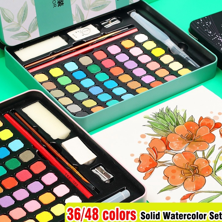 

KODE A32J 3648 warna Solid Watercolor Paint Set Cat Air Padat Warna Terang Dengan Kuas Air Otomatis