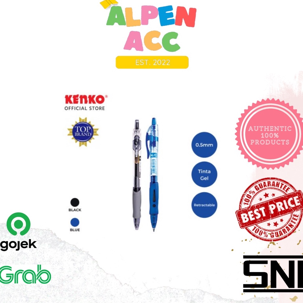 

KODE P9O9 KENKO Gel Pen K1 Retractable Pulpen Pena Bolpoin Hitam Biru Merah Kenko 1PACK 12PCS
