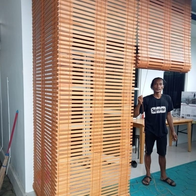 Tirai / Krey / kere Kayu jati Asli Premium Lebar 100 cm | Tirai Pintu Minimalis | Sekat Ruangan |  D