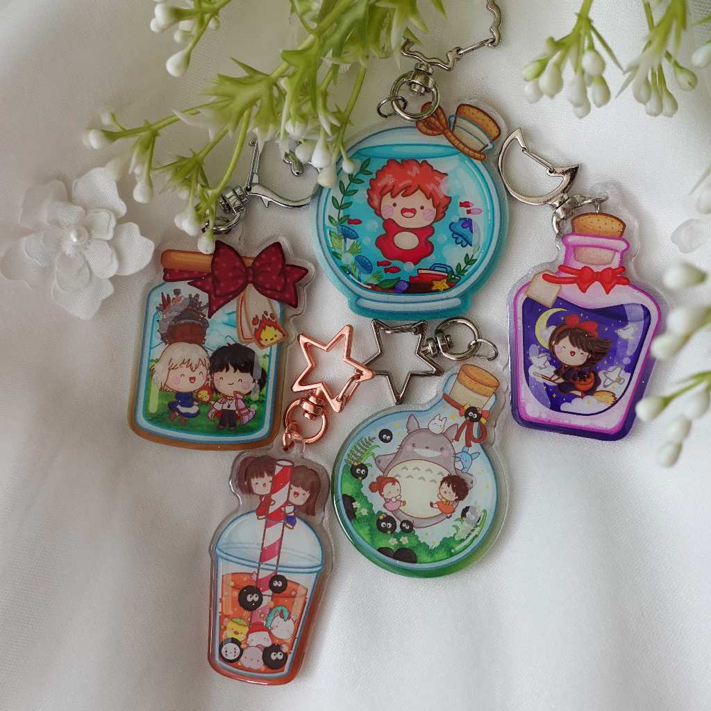 Ghibli Epoxy Gliter Keychain | Ghibli in a Bottle Keychain