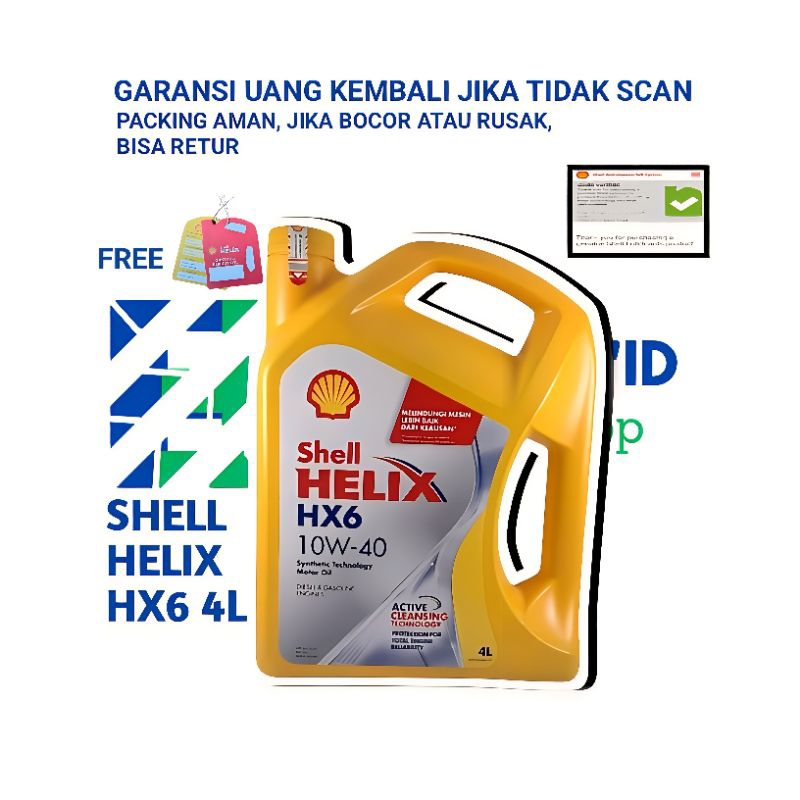 SHELL HELIX HX6 10W-40 4 LITER OLI MESIN MOBIL ORIGINAL BARCODE HIJAU OLI MOBIL BERKUALITAS