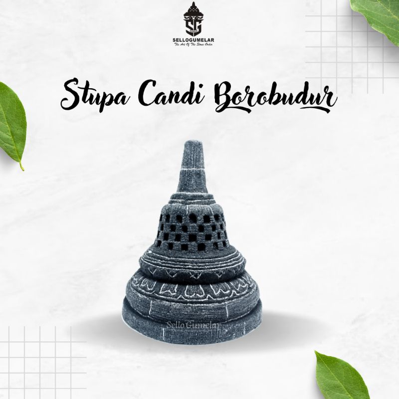 Miniatur Stupa Candi Borobudur Ukuran 12 cm || Pajangan || Dekorasi Rumah || Hiasan Aquarium || Patu