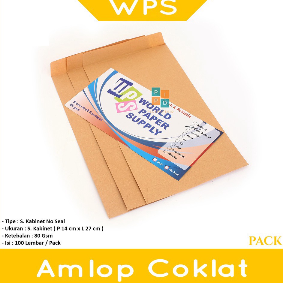 

Grosir Menarik WPS Amplop Coklat Ukuran Super Cabinet 14 x27 cm No Seal Pack