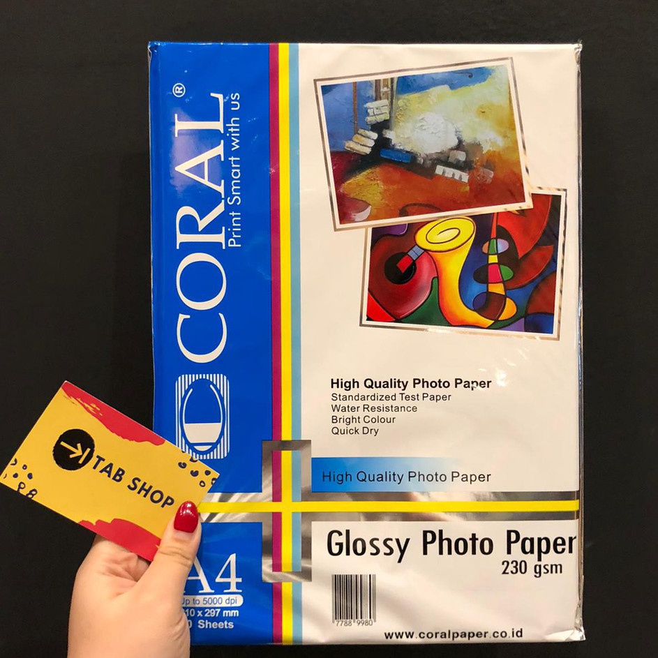

Hadir Meriah TAB SHOP CORAL GLOSSY PHOTO PAPER 23 GSM A4 2 SHEETS KERTAS FOTO GLOSY 23 GSM A4 2 SHEETS