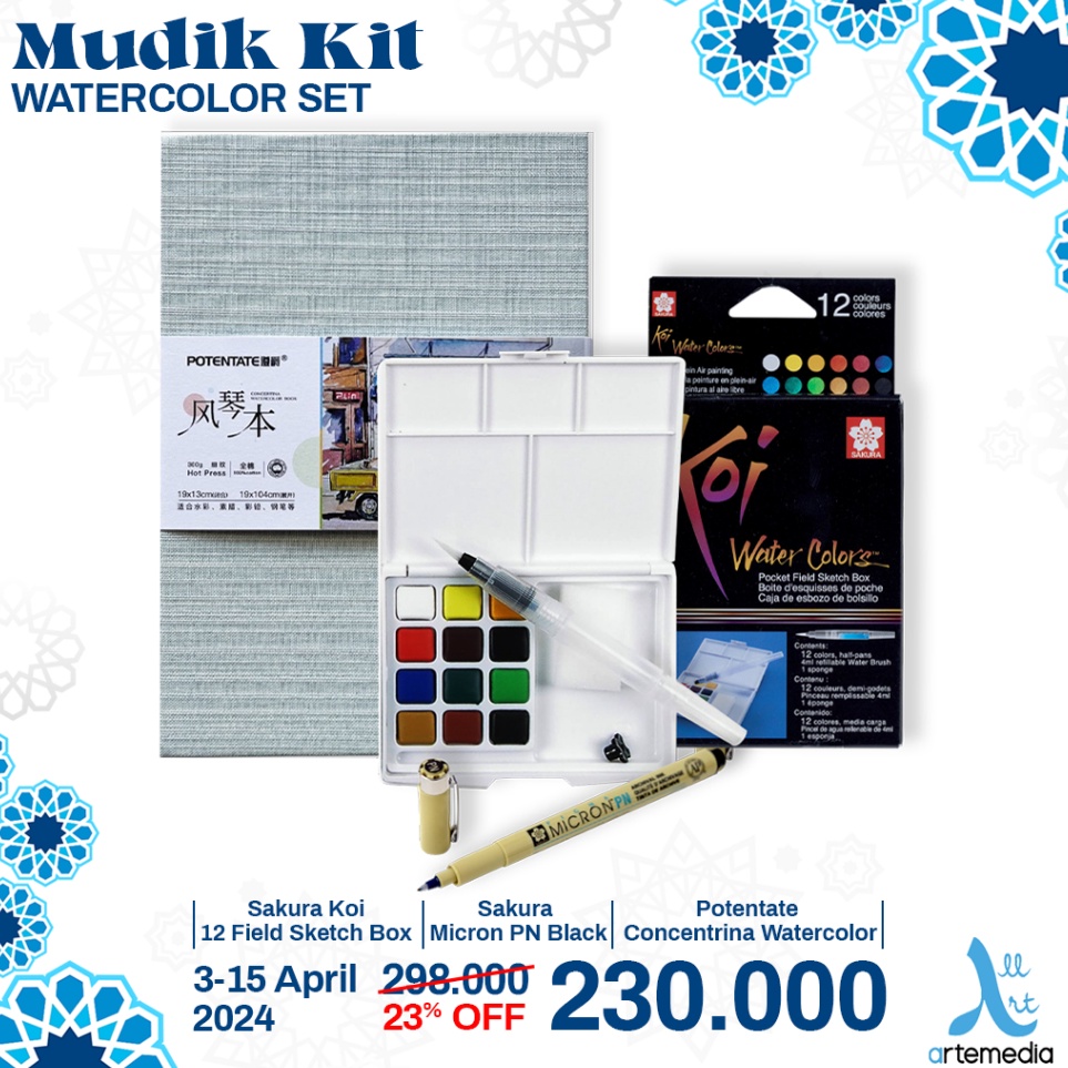 

Promo Terunik MUDIK KIT Cat Air Sakura Koi Watercolor 12 Pocket Field Sketch Box