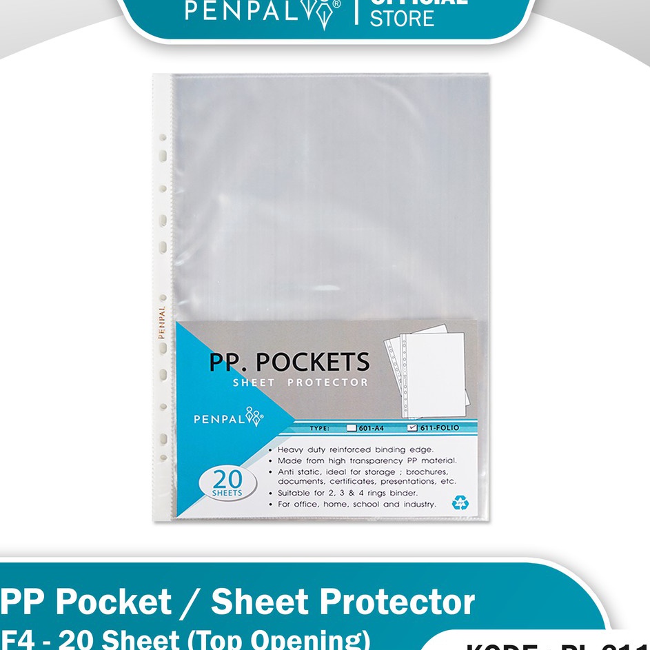 

Dijamin Irit Penpal PP Pockets Sheet Protector Folio PL611 2 Sheets