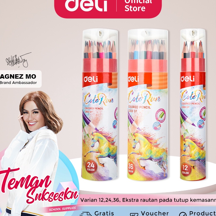 

Ready Murah Deli Pensil Warna 36 Warna dengan Rautan Pensil pada box untuk penajaman yang aman EC337