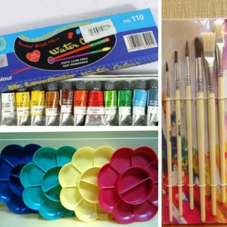 

Baru Meriah PAKET MELUKIS 3 in 1 Palet Kuas Cat Air lukis ART SET murah