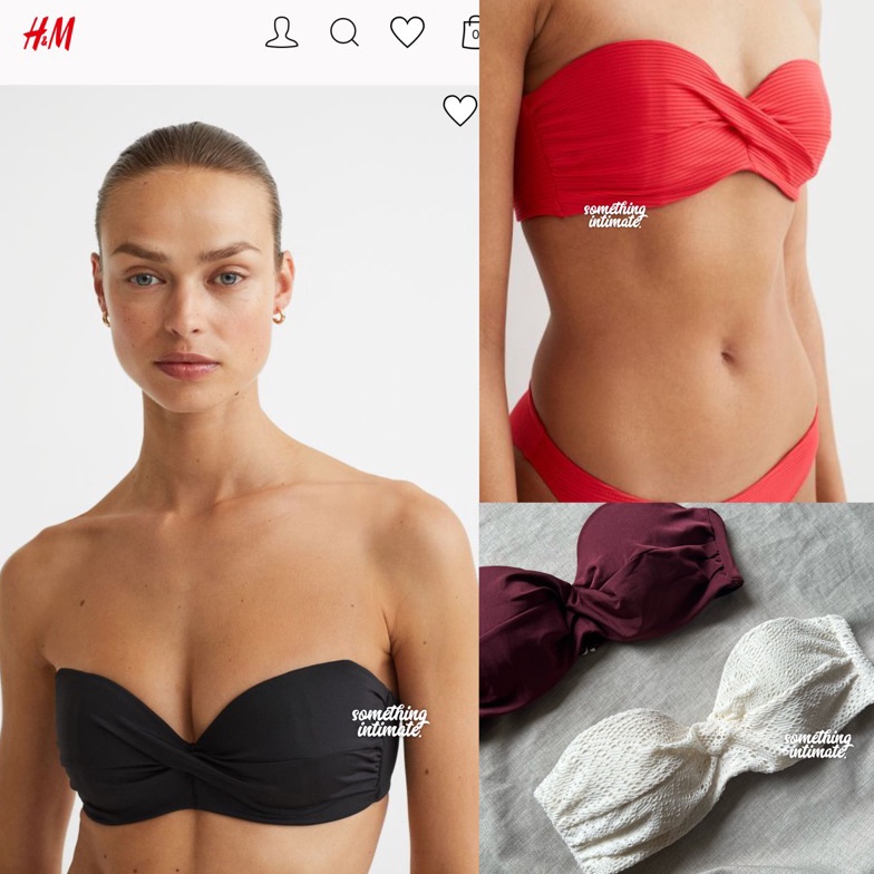 KODE H3I2 SALE HM Twist Wired Bandeau Bikini Bra Lightly Lined Basic Black Bikini Top Small Size Min