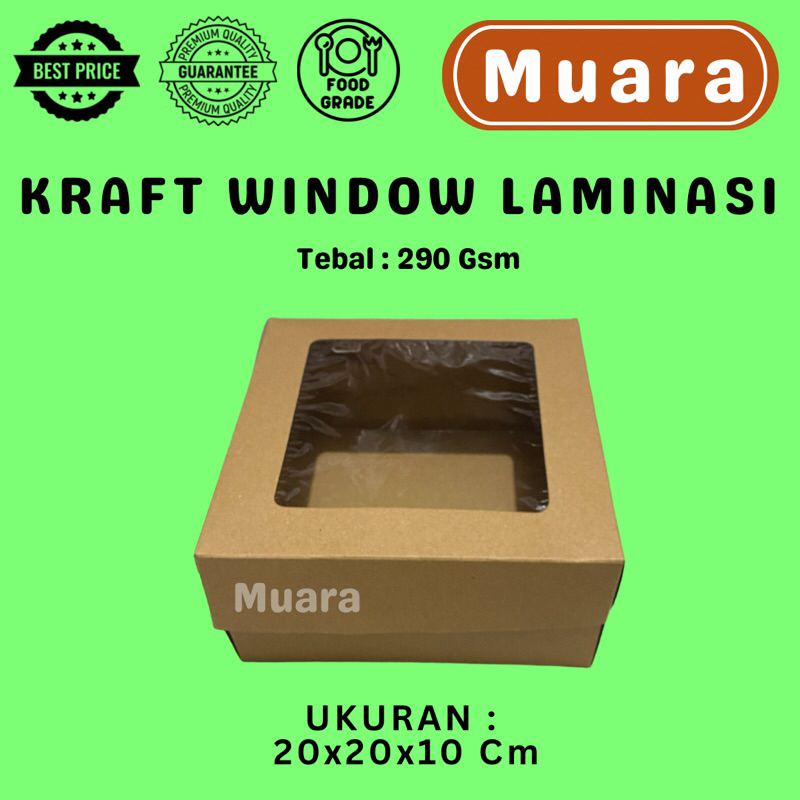 

Kraft Window laminasi 20x20x10Cm (290Gsm) / Box Kardus Kotak Hampers Souvenir Pakaian Makanan Cake Kue