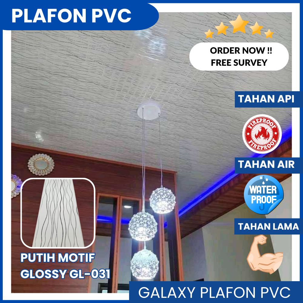 Plafon PVC Elegan Putih Motif Glossy/Dekorasi Atap Rumah Minimalis/Plafon Minimalis murah dan mewah