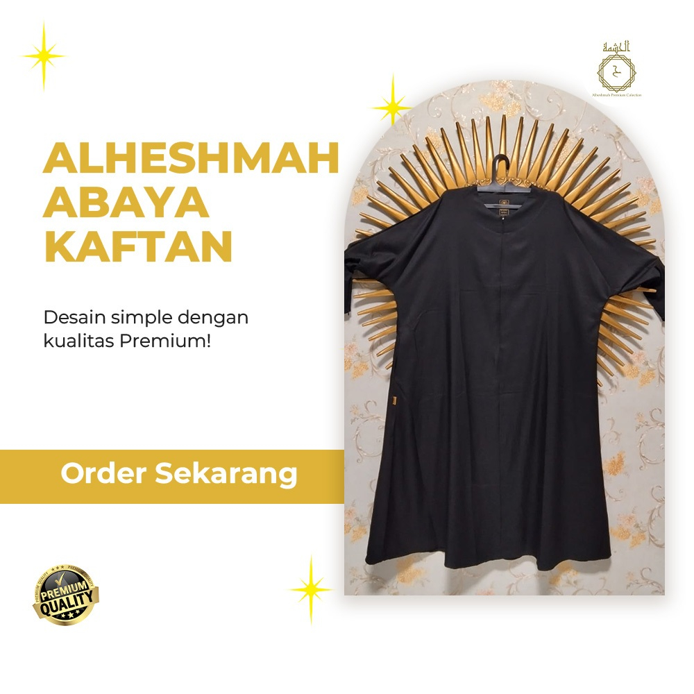 Abaya Hitam Polos Alheshmah Kaftan Premium Gamis Abaya Turki Basic Wanita