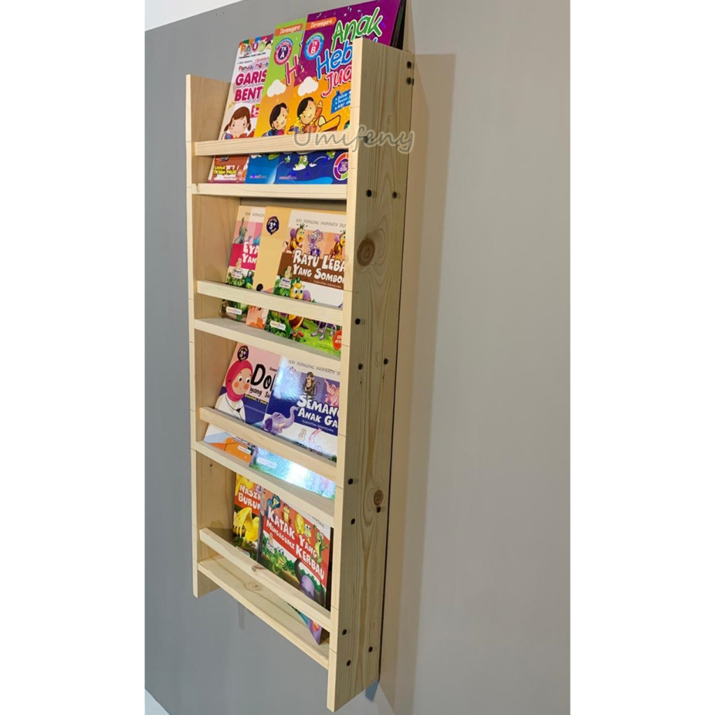 Rak Buku Dinding 4 Susun / Rak Gantung Kayu Jati Belanda Multifungsi