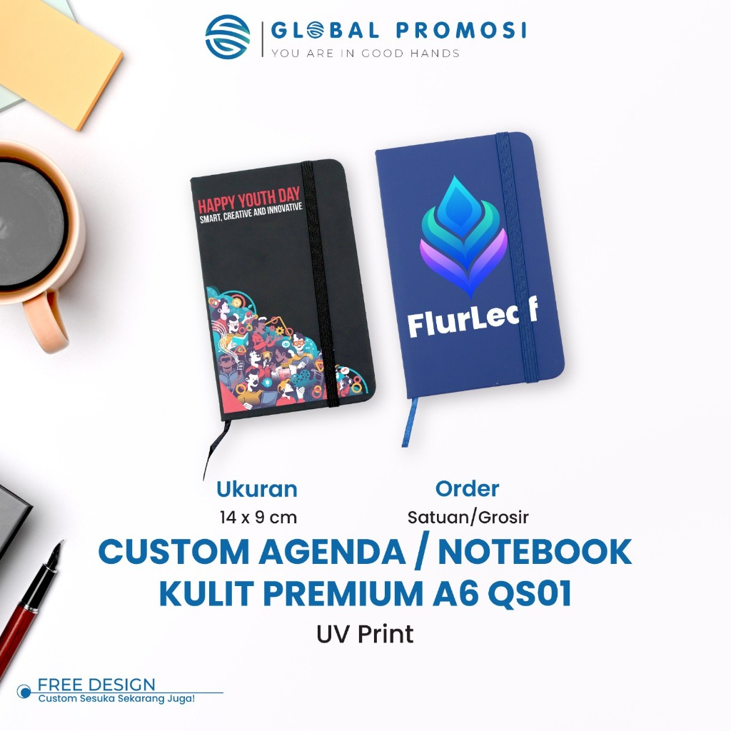 

Custom UV Buku Agenda Diary A6 QS01 Buku Notebook Kulit Souvenir Bertali