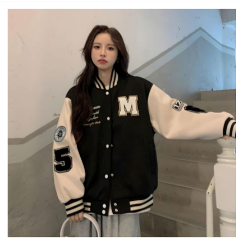 Jaket Baseball Big Size ( S - 6XL ) M 56 LOGO (Sablon) Jaket Varsity Bisbol Kancing Bomber FLeece 6X