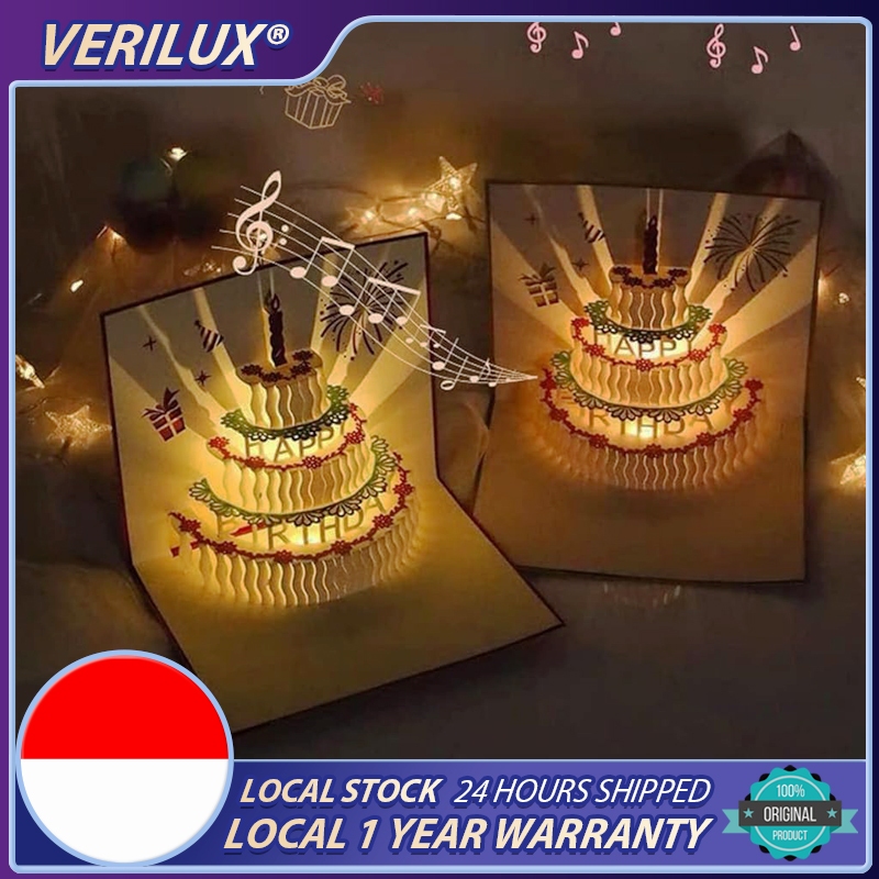 Kartu Ucapan Pop Up 3D Bentuk Kue Ulang Tahun Kartu Pos Kartu Ucapan Pop Up Dengan Lampu + Musik