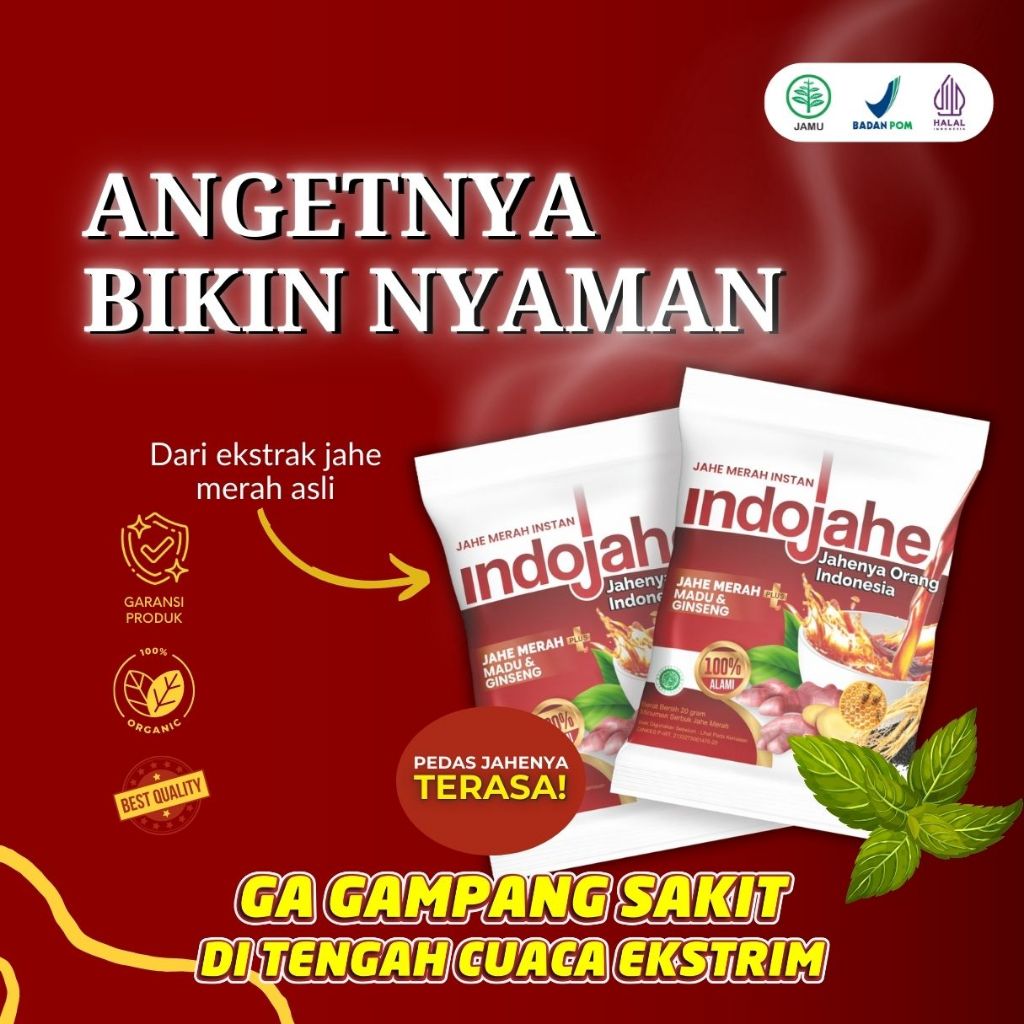 

INDOJAHE Minuman Sachet Jahe Merah Diformulasikan dengan Madu & Ginseng Meningkatkan Imunitas Tubuh