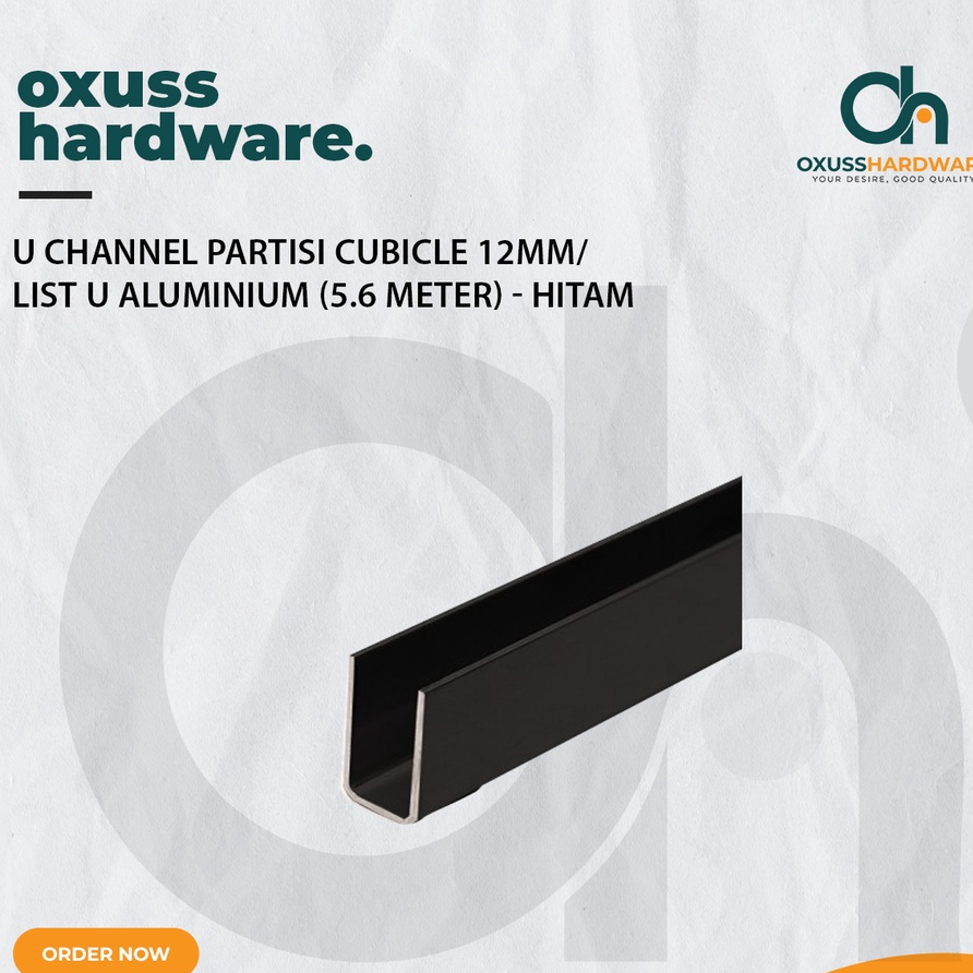 U Channel Partisi Cubicle 12MM/ List U Aluminium (5.6 Meter) - Hitam
