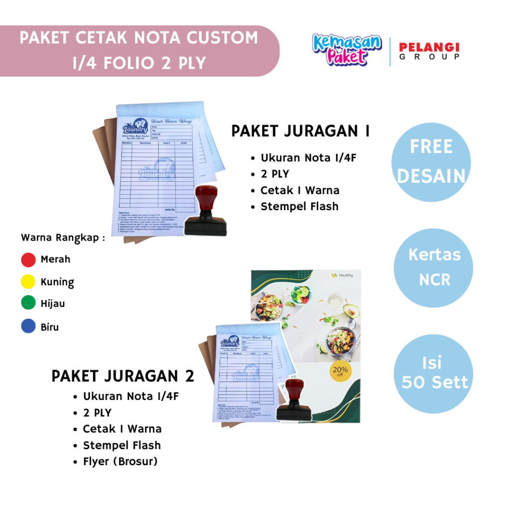 

CETAK NOTA CUSTOM PAKET UKURAN 1/4 FOLIO PAKET NOTA dan STEMPEL