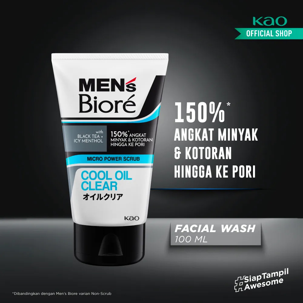 Men's Biore Men Double Scrub Facial Foam Cool Oil Clear 100g New