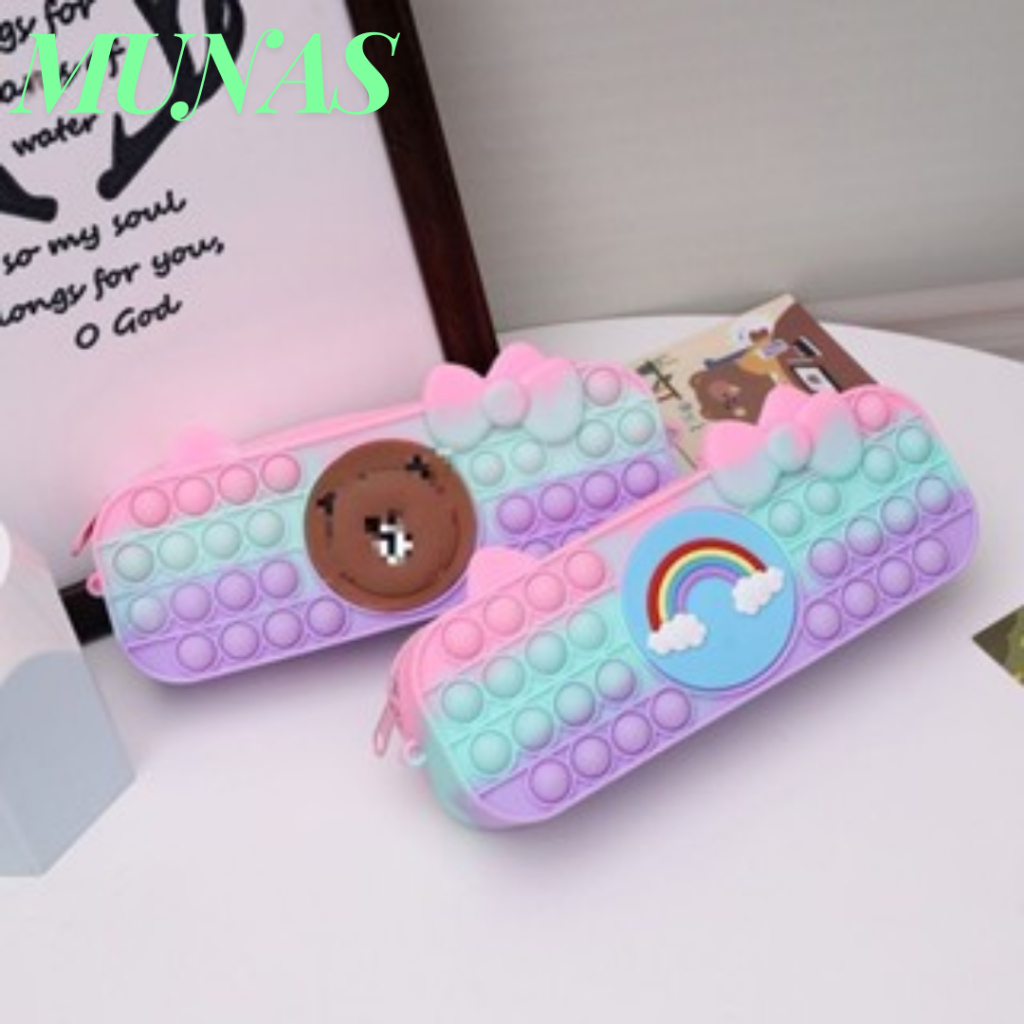 

MUNAS Kotak Pensil Pop It Rainbow Tempat Pensil Popit Karakter Macaroon Tempat Penyimpanan Alat Tulis Anak Warna Warni