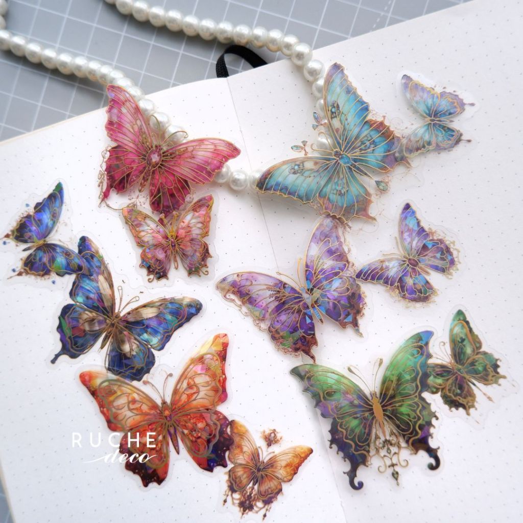 

RUCHE DECO - PET Sticker Pack Butterfly Shell - Die Cut Stiker Butterfly Estetik Scrapbook Kado Gift