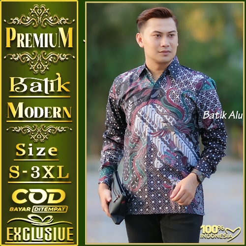 Aluna Kemeja Batik Pria Modern Furing Lengan Panjang JumputanTerbaru Kwalitas Premium RBA102