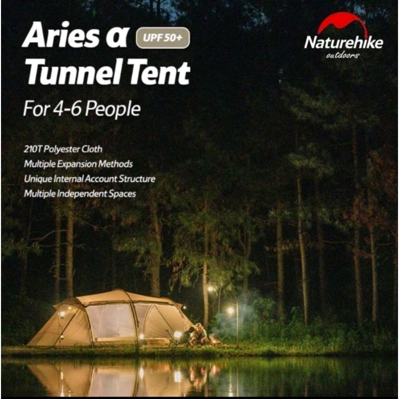 Ready TENDA NATUREHIKE ARIES ALPHA 4-6 PERSONS NH22YW004 - 1 HALL 1 ROOM TUNNEL TENT